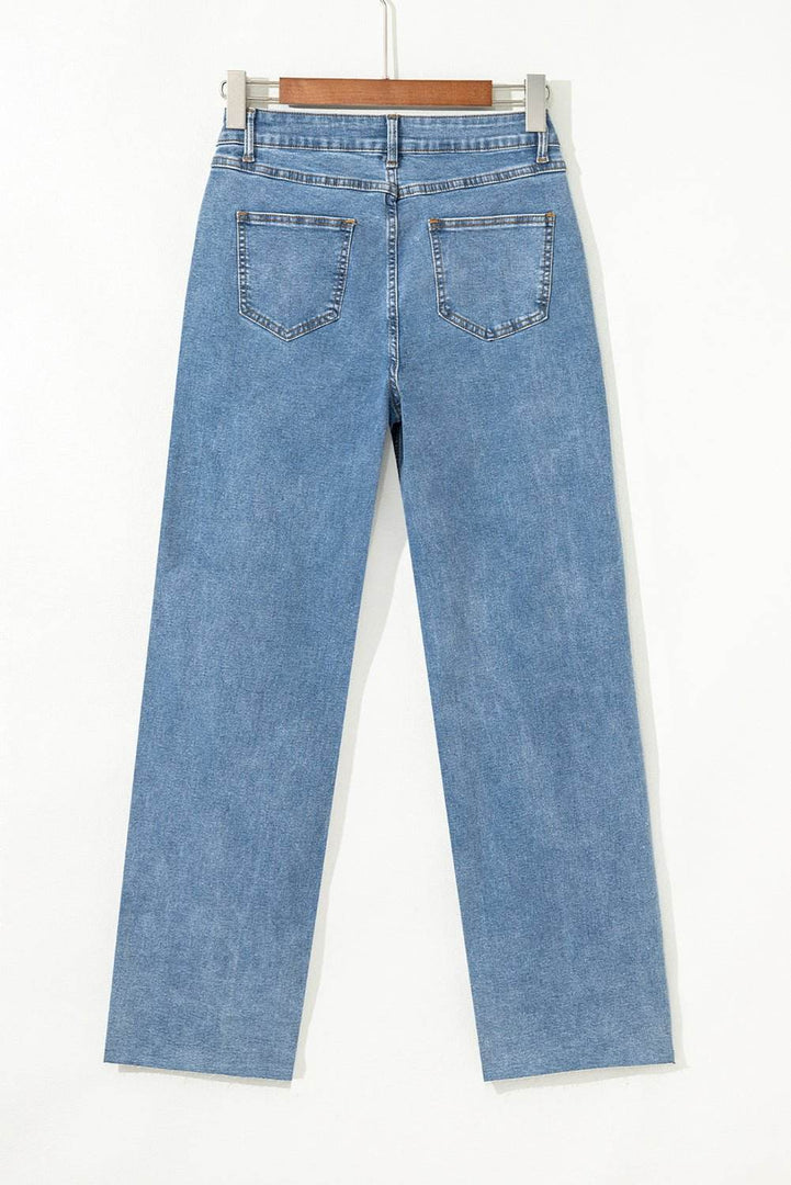 Blue Mid Rise Asymmetrical Waist Wide Leg Jeans - Fashion Queen -  6