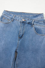 Load image into Gallery viewer, Blue Mid Rise Asymmetrical Waist Wide Leg Jeans - Fashion Queen -  7
