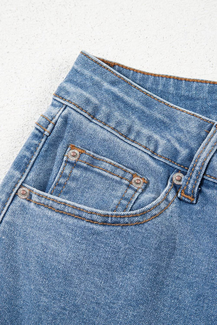 Blue Mid Rise Asymmetrical Waist Wide Leg Jeans - Fashion Queen -  8