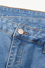 Load image into Gallery viewer, Blue Mid Rise Asymmetrical Waist Wide Leg Jeans - Fashion Queen -  9
