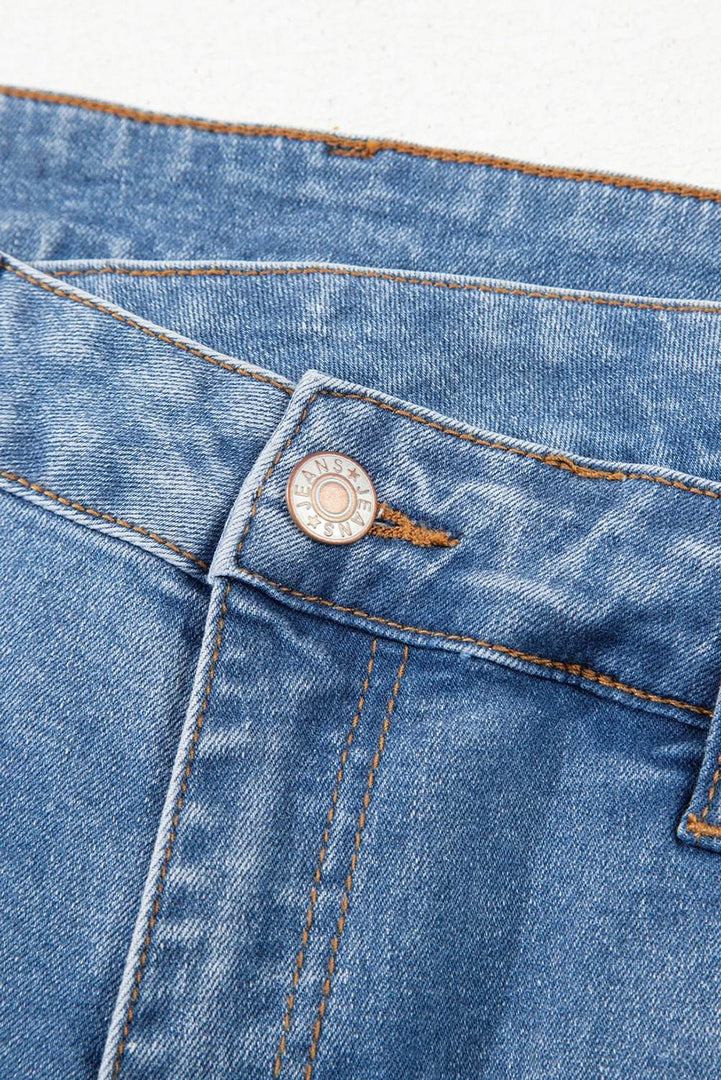 Blue Mid Rise Asymmetrical Waist Wide Leg Jeans - Fashion Queen -  9