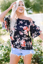 Load image into Gallery viewer, Blue Ruffle Off Shoulder Flounce Sleeve Floral Blouse - Fashion Queen -  11
