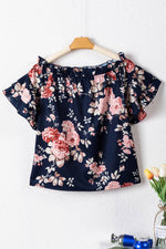 Load image into Gallery viewer, Blue Ruffle Off Shoulder Flounce Sleeve Floral Blouse - Fashion Queen -  15
