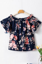 Load image into Gallery viewer, Blue Ruffle Off Shoulder Flounce Sleeve Floral Blouse - Fashion Queen -  16
