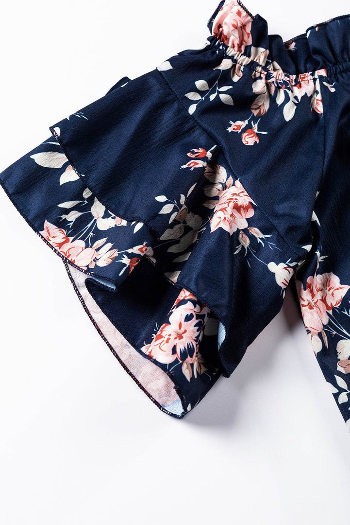 Blue Ruffle Off Shoulder Flounce Sleeve Floral Blouse - Fashion Queen -  19