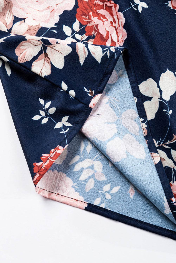Blue Ruffle Off Shoulder Flounce Sleeve Floral Blouse - Fashion Queen -  23