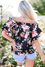Load image into Gallery viewer, Blue Ruffle Off Shoulder Flounce Sleeve Floral Blouse - Fashion Queen -  8
