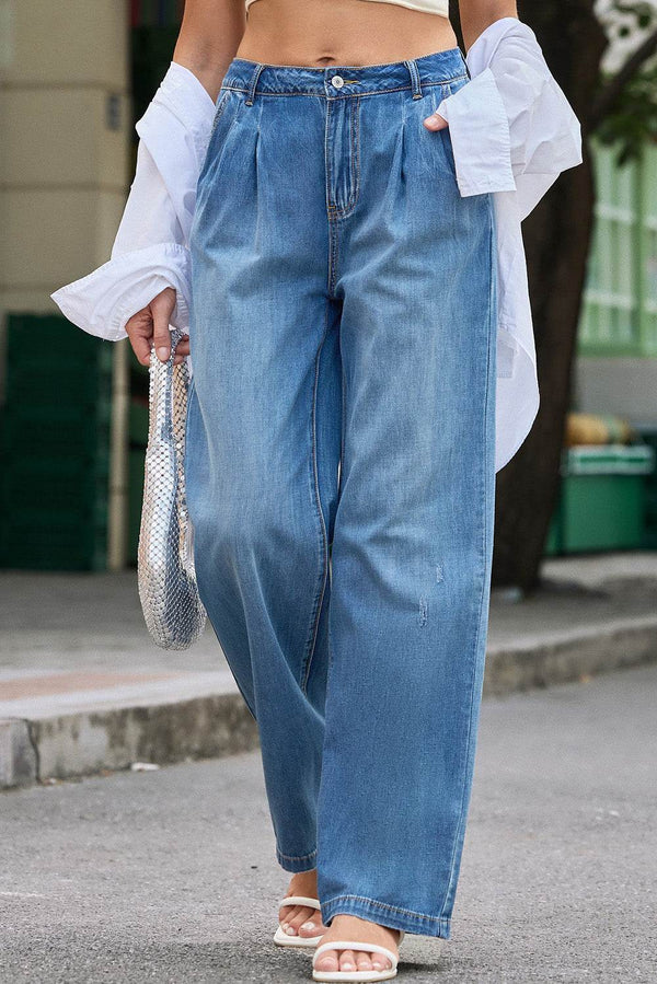 Blue Slouchy Wide Leg Jeans - Fashion Queen -  1
