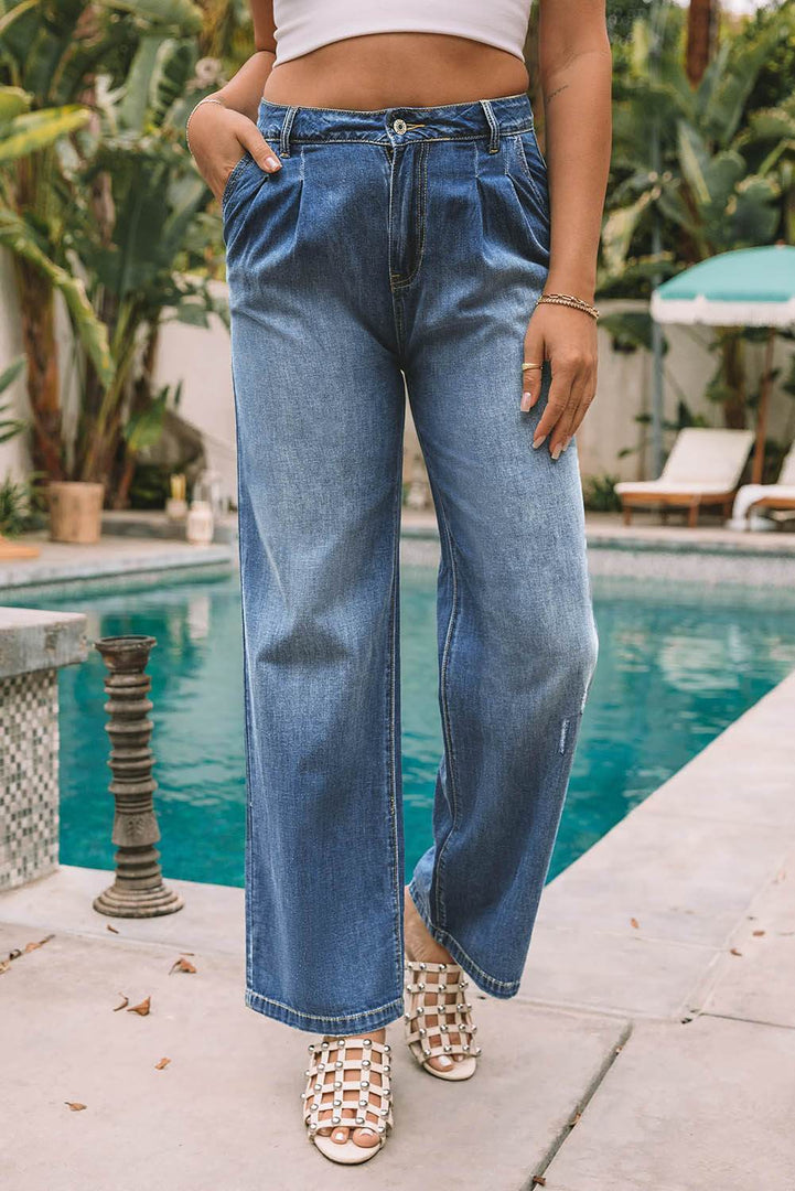 Blue Slouchy Wide Leg Jeans - Fashion Queen -  10