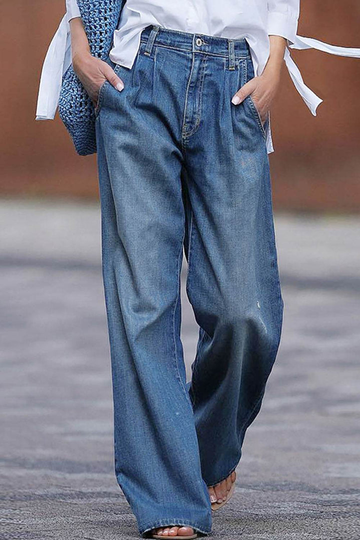 Blue Slouchy Wide Leg Jeans - Fashion Queen -  11