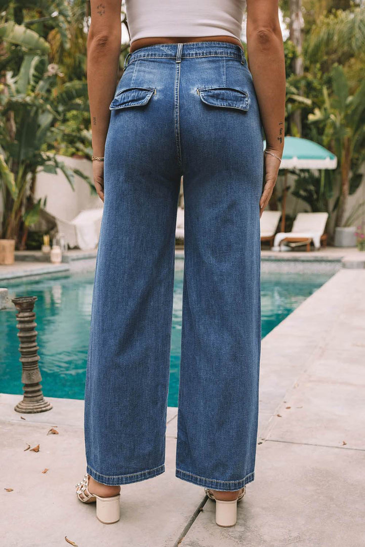 Blue Slouchy Wide Leg Jeans - Fashion Queen -  8