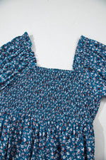 Load image into Gallery viewer, Blue Vintage Boho Floral Smocked Short Puff Sleeve Wide Leg Jumpsuit - Fashion Queen -  15
