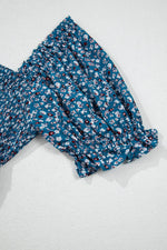 Load image into Gallery viewer, Blue Vintage Boho Floral Smocked Short Puff Sleeve Wide Leg Jumpsuit - Fashion Queen -  16
