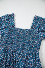 Load image into Gallery viewer, Blue Vintage Boho Floral Smocked Short Puff Sleeve Wide Leg Jumpsuit - Fashion Queen -  18
