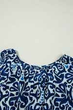 Load image into Gallery viewer, Blue Vintage Print Lace up V Neck Long Sleeve Mini Dress - Fashion Queen -  7
