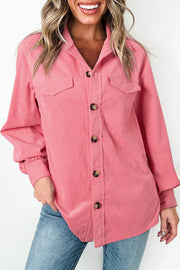 Bonbon Corduroy Flap Detail Button Up Split Shacket - Fashion Queen -  1