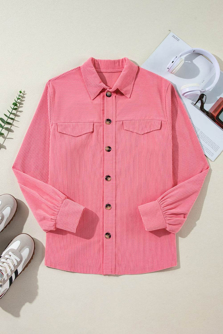 Bonbon Corduroy Flap Detail Button Up Split Shacket - Fashion Queen -  5