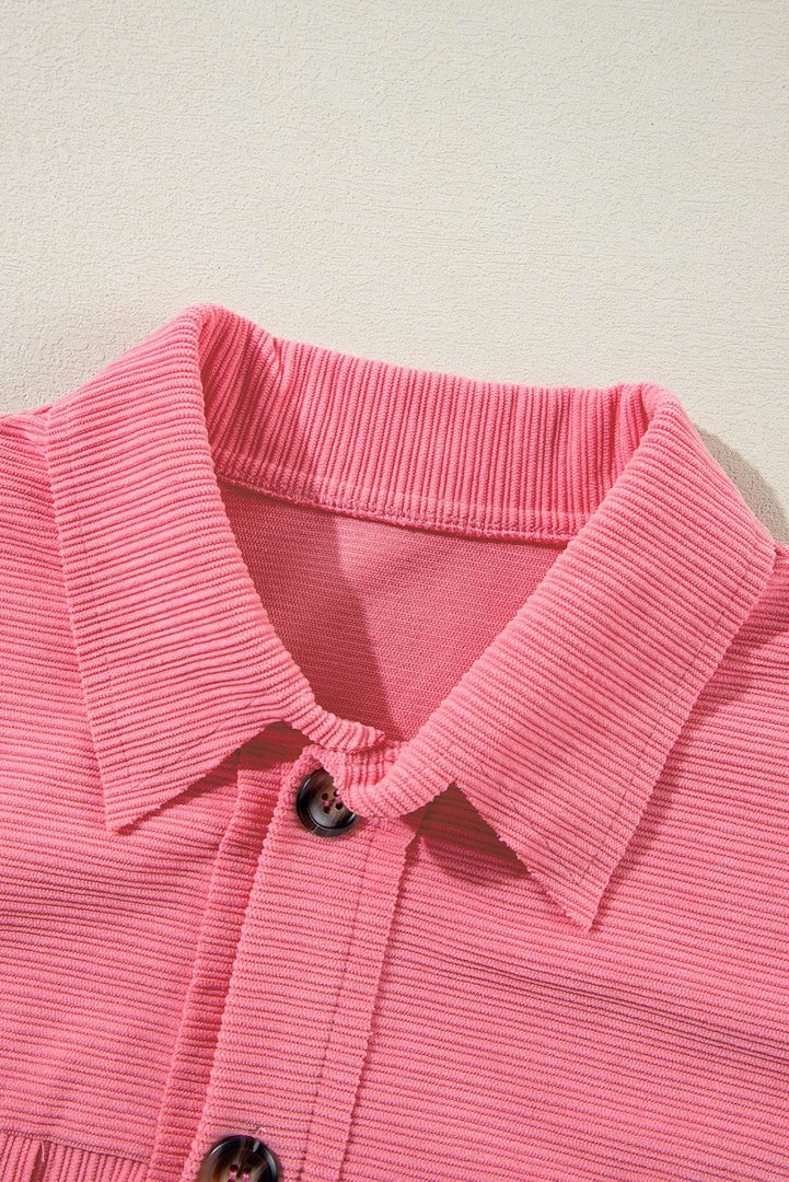 Bonbon Corduroy Flap Detail Button Up Split Shacket - Fashion Queen -  7