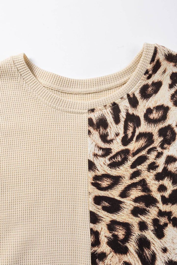 Bonbon Leopard Colorblock Waffle Knit Top - Fashion Queen -  20
