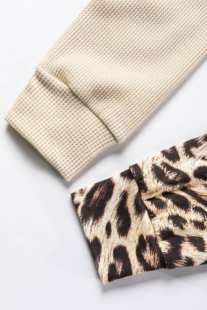 Bonbon Leopard Colorblock Waffle Knit Top - Fashion Queen -  24