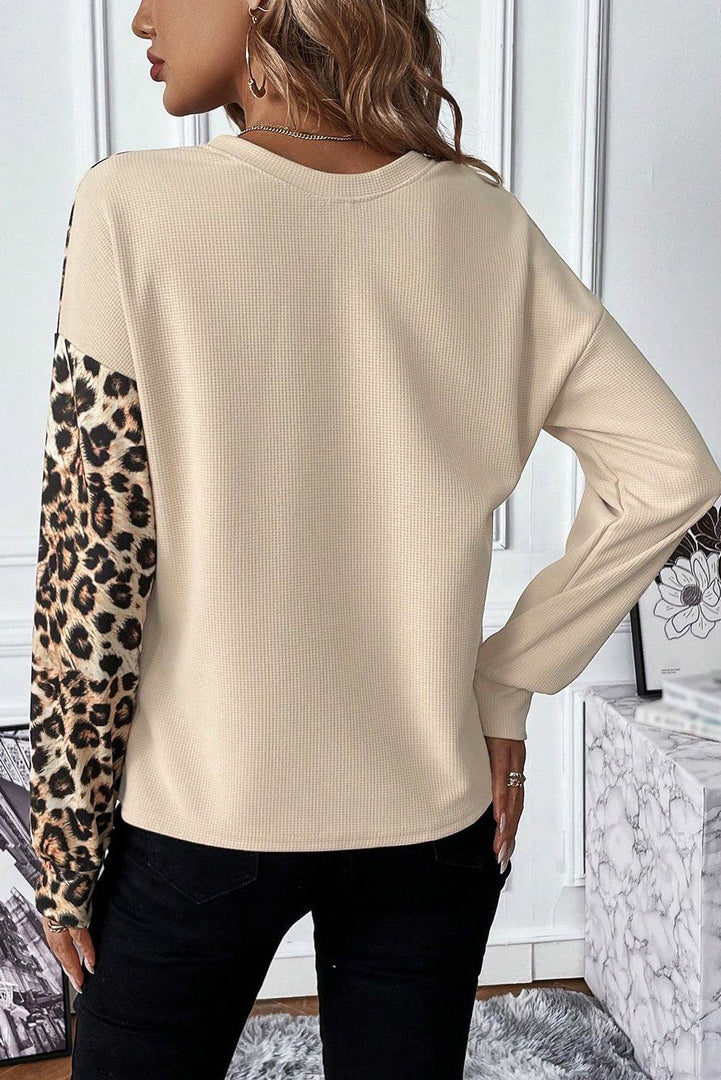 Bonbon Leopard Colorblock Waffle Knit Top - Fashion Queen -  5