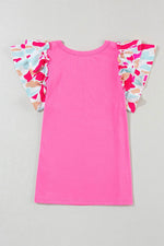 Load image into Gallery viewer, Bonbon V Neck Printed Ruffle Sleeve Patchwork T-shirt - Fashion Queen -  9
