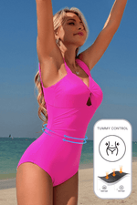 Load image into Gallery viewer, Bright Pink Cut out Twist Bowknot Backless One Piece Swimsuit - Fashion Queen -  2
