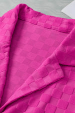 Load image into Gallery viewer, Bright Pink Lapel Neck Checkered Textured Short Sleeve Shirt - Fashion Queen -  18
