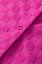 Load image into Gallery viewer, Bright Pink Lapel Neck Checkered Textured Short Sleeve Shirt - Fashion Queen -  19
