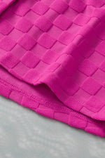 Load image into Gallery viewer, Bright Pink Lapel Neck Checkered Textured Short Sleeve Shirt - Fashion Queen -  21
