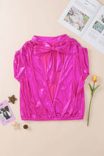 Load image into Gallery viewer, Bright Pink Ruched Sleeves Knotted Backless Blouse - Fashion Queen -  10
