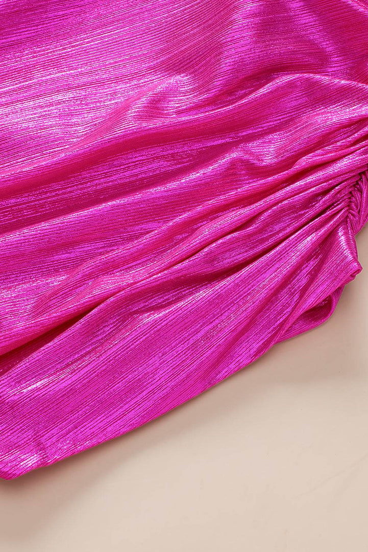 Bright Pink Ruched Sleeves Knotted Backless Blouse - Fashion Queen -  16
