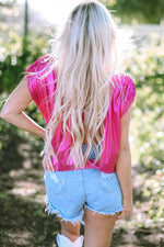 Load image into Gallery viewer, Bright Pink Ruched Sleeves Knotted Backless Blouse - Fashion Queen -  4
