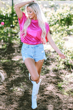 Load image into Gallery viewer, Bright Pink Ruched Sleeves Knotted Backless Blouse - Fashion Queen -  7
