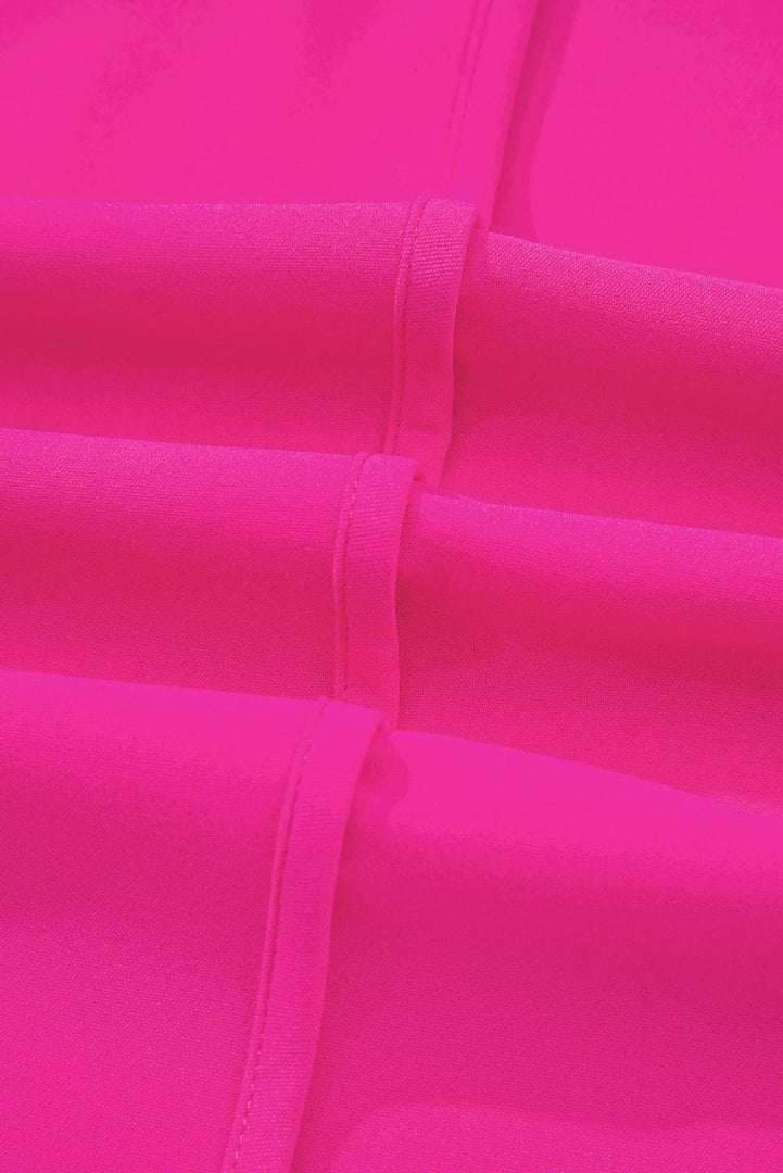 Bright Pink Seamed Back High Low Hem V Neck Cuffed Sleeve Plus Size Tee - Fashion Queen -  10
