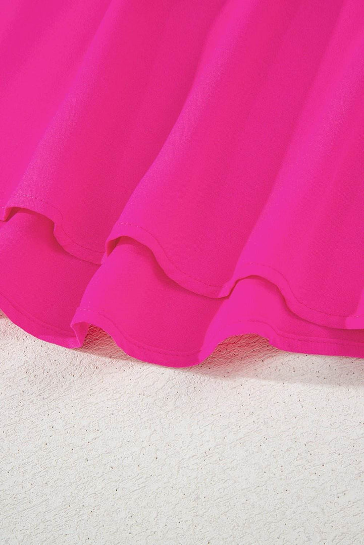 Bright Pink Seamed Back High Low Hem V Neck Cuffed Sleeve Plus Size Tee - Fashion Queen -  12