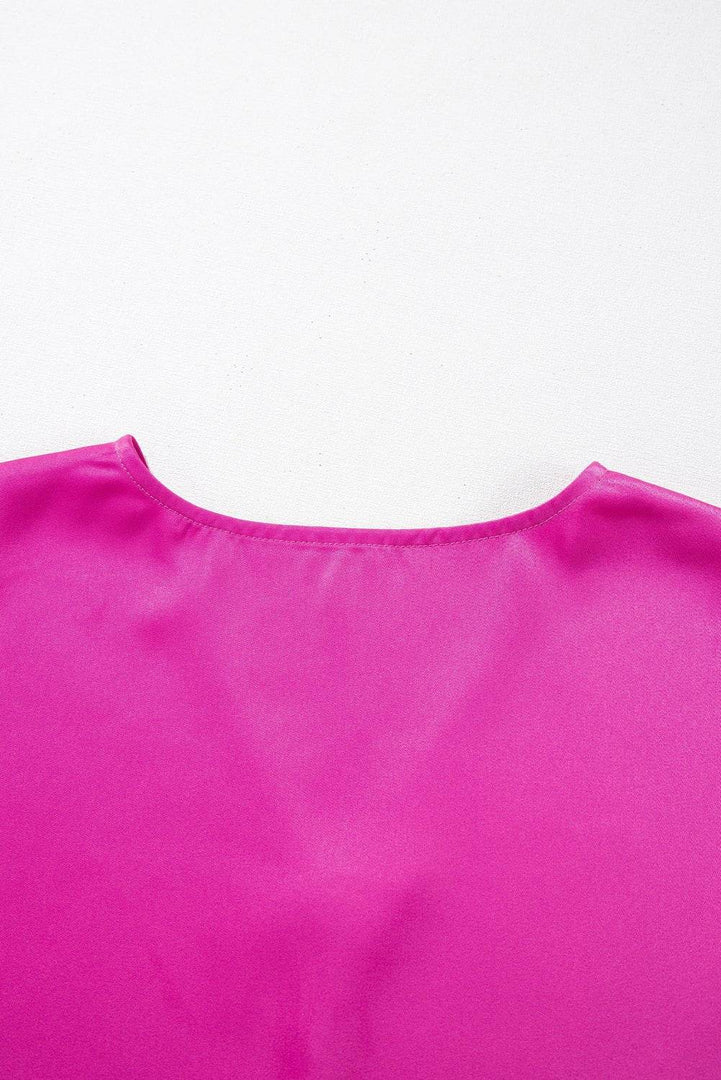 Bright Pink Silky V Neck Dolman Blouse - Fashion Queen -  6
