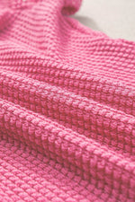 Load image into Gallery viewer, Bright Pink Waffle Knit Ruched Puff Sleeve Top - Fashion Queen -  14
