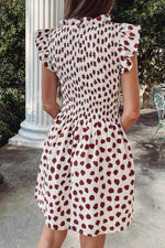 Load image into Gallery viewer, Brown Abstract Printed Flutter Sleeve Smocked Bodice Short Dress - Fashion Queen -  10
