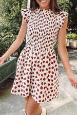 Load image into Gallery viewer, Brown Abstract Printed Flutter Sleeve Smocked Bodice Short Dress - Fashion Queen -  11
