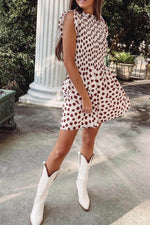 Load image into Gallery viewer, Brown Abstract Printed Flutter Sleeve Smocked Bodice Short Dress - Fashion Queen -  12
