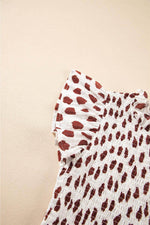 Load image into Gallery viewer, Brown Abstract Printed Flutter Sleeve Smocked Bodice Short Dress - Fashion Queen -  18
