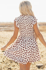 Load image into Gallery viewer, Brown Abstract Printed Flutter Sleeve Smocked Bodice Short Dress - Fashion Queen -  2
