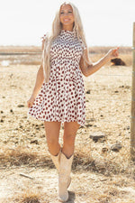 Load image into Gallery viewer, Brown Abstract Printed Flutter Sleeve Smocked Bodice Short Dress - Fashion Queen -  7
