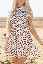 Load image into Gallery viewer, Brown Abstract Printed Flutter Sleeve Smocked Bodice Short Dress - Fashion Queen -  8
