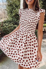 Load image into Gallery viewer, Brown Abstract Printed Flutter Sleeve Smocked Bodice Short Dress - Fashion Queen -  9
