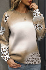 Load image into Gallery viewer, Brown Cheetah Print Round Neck Raglan Sleeve Sweatshirt - Fashion Queen -  3
