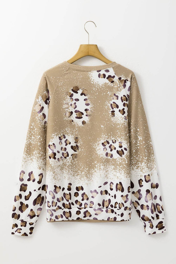 Brown Cheetah Print Round Neck Raglan Sleeve Sweatshirt - Fashion Queen -  7