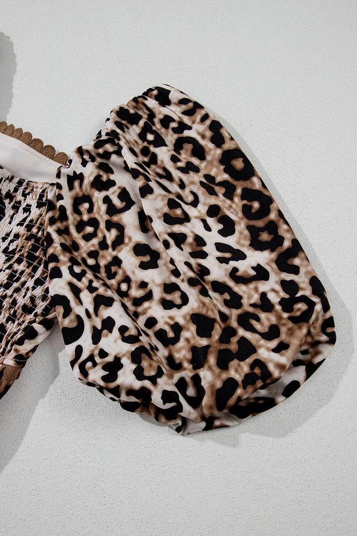 Brown Leopard Print Bubble Sleeve Square Neck Maxi Dress - Fashion Queen -  18