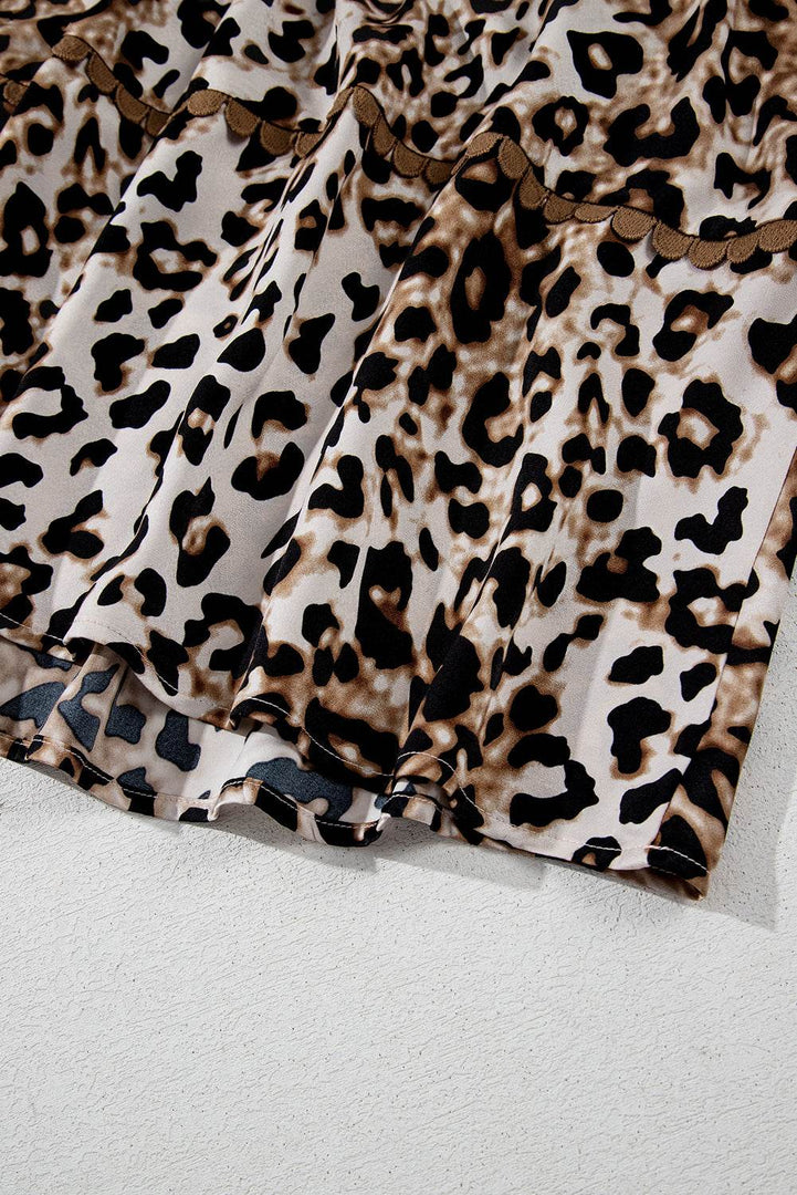 Brown Leopard Print Bubble Sleeve Square Neck Maxi Dress - Fashion Queen -  20